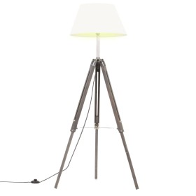 Lámpara de trípode madera maciza de teca gris y blanca 141 cm