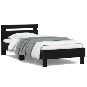 Bed frame with black engineered wood headboard 100x200 cm by , Beds and slatted bases - Ref: Foro24-838527, Price: 78,07 €, D...