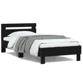 Bed frame with black engineered wood headboard 100x200 cm by , Beds and slatted bases - Ref: Foro24-838527, Price: 76,29 €, D...