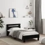 Bed frame with black engineered wood headboard 100x200 cm by , Beds and slatted bases - Ref: Foro24-838527, Price: 76,29 €, D...