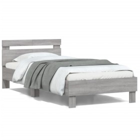 Cama con cabecero madera de ingeniería gris Sonoma 100x200 cm