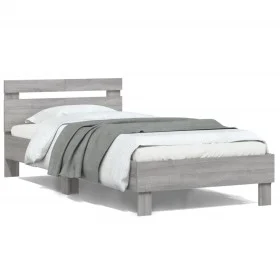 Sonoma gray engineered wood bed with headboard 100x200 cm by , Beds and slatted bases - Ref: Foro24-838531, Price: 92,47 €, D...