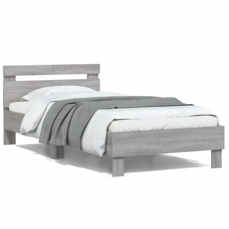 Sonoma-graues Holzwerkstoffbett mit Kopfteil 100 x 200 cm von , Betten und Lattenroste - Ref: Foro24-838531, Preis: 93,61 €, ...