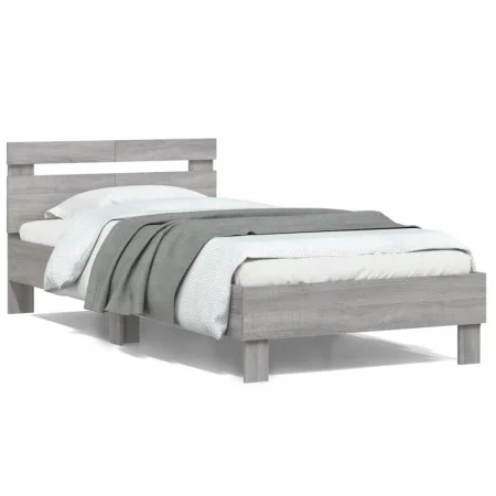 Sonoma gray engineered wood bed with headboard 100x200 cm by , Beds and slatted bases - Ref: Foro24-838531, Price: 92,47 €, D...