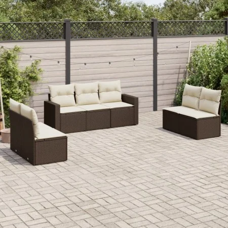 7-piece garden sofa set with brown PE rattan cushions by , Modular outdoor sofas - Ref: Foro24-3251170, Price: 426,60 €, Disc...