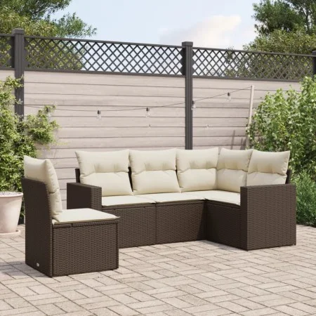 5-piece garden dining set and brown synthetic rattan cushions by , Modular outdoor sofas - Ref: Foro24-3251310, Price: 366,33...