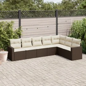 7-piece garden sofa set with brown PE rattan cushions by , Modular outdoor sofas - Ref: Foro24-3251390, Price: 473,65 €, Disc...