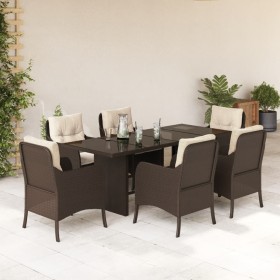 7-piece garden dining set with brown synthetic rattan cushions by , Garden sets - Ref: Foro24-3211882, Price: 746,03 €, Disco...