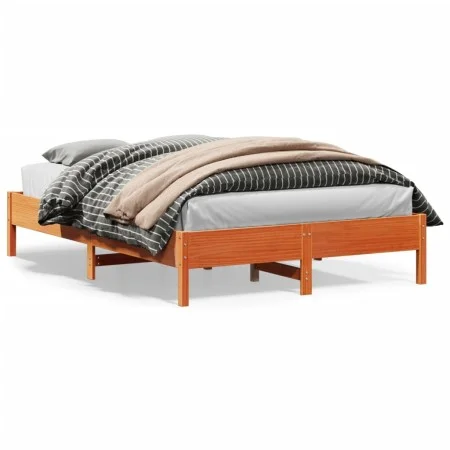 Bettgestell aus massivem, wachsbraunem Kiefernholz, 120 x 200 cm von , Betten und Lattenroste - Ref: Foro24-842705, Preis: 10...