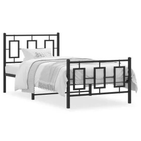 Bed frame with headboard and black metal footboard 90x190 cm by , Beds and slatted bases - Ref: Foro24-374251, Price: 94,34 €...