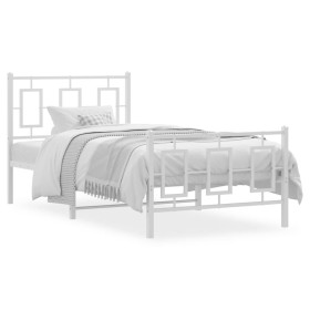 Metal bed frame with headboard and footboard white 90x190 cm by , Beds and slatted bases - Ref: Foro24-374300, Price: 84,06 €...