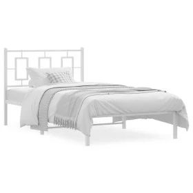 Bettgestell aus Metall mit weißem Kopfteil 100x200 cm von , Betten und Lattenroste - Ref: Foro24-374285, Preis: 73,74 €, Raba...