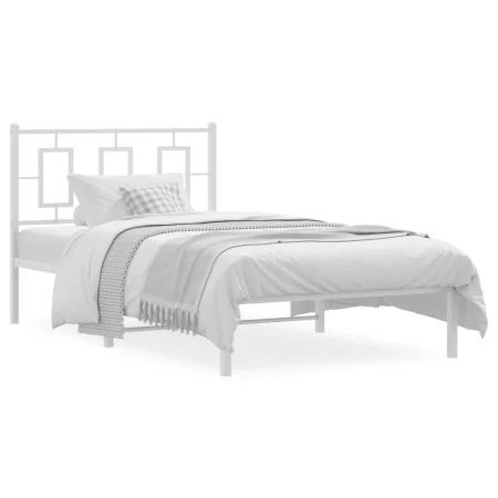 Metal bed frame with white headboard 100x200 cm by , Beds and slatted bases - Ref: Foro24-374285, Price: 73,74 €, Discount: %