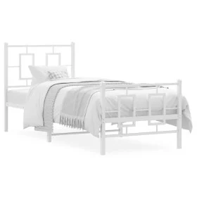 Metal bed frame with headboard and footboard white 75x190 cm by , Beds and slatted bases - Ref: Foro24-374298, Price: 74,26 €...