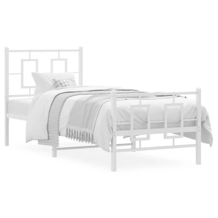 Metal bed frame with headboard and footboard white 75x190 cm by , Beds and slatted bases - Ref: Foro24-374298, Price: 74,26 €...