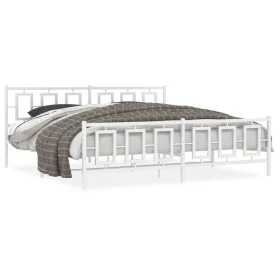 Metal bed frame with headboard and footboard white 193x203 cm by , Beds and slatted bases - Ref: Foro24-374314, Price: 147,56...