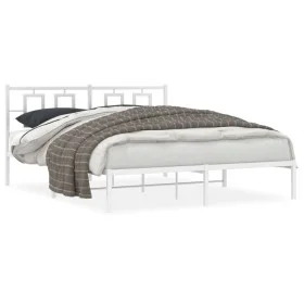 White metal bed frame with headboard 160x200 cm by , Beds and slatted bases - Ref: Foro24-374293, Price: 106,47 €, Discount: %
