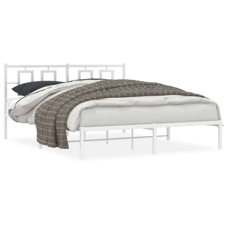 White metal bed frame with headboard 160x200 cm by , Beds and slatted bases - Ref: Foro24-374293, Price: 106,47 €, Discount: %