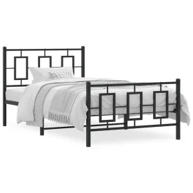 Bed frame with headboard and black metal footboard 100x190cm by , Beds and slatted bases - Ref: Foro24-374253, Price: 89,93 €...