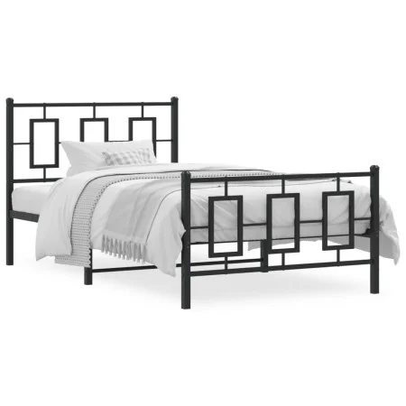 Bed frame with headboard and black metal footboard 100x190cm by , Beds and slatted bases - Ref: Foro24-374253, Price: 89,93 €...