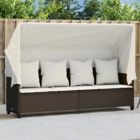 Lounger with hood and brown synthetic rattan cushions by , Loungers - Ref: Foro24-368354, Price: 279,11 €, Discount: %