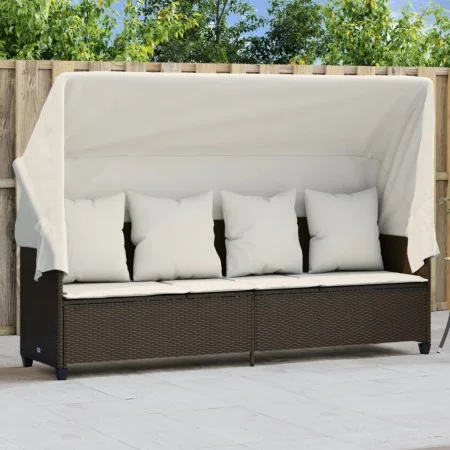 Lounger with hood and brown synthetic rattan cushions by , Loungers - Ref: Foro24-368354, Price: 279,11 €, Discount: %