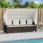 Lounger with hood and brown synthetic rattan cushions by , Loungers - Ref: Foro24-368354, Price: 268,77 €, Discount: %