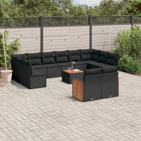 Garden sofa and cushion set 13 pieces black synthetic rattan by , Garden sets - Ref: Foro24-3260529, Price: 806,53 €, Discoun...