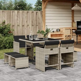 Garden dining set 9 pieces with light gray synthetic rattan cushions by , Garden sets - Ref: Foro24-3211139, Price: 395,22 €,...