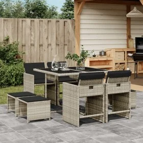 Garten-Essgruppe 9-teilig mit hellgrauen synthetischen Rattankissen von , Gartensets - Ref: Foro24-3211139, Preis: 435,84 €, ...