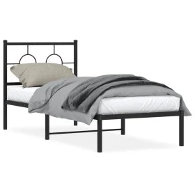 Bed frame with black metal headboard 75x190 cm by , Beds and slatted bases - Ref: Foro24-376216, Price: 61,99 €, Discount: %