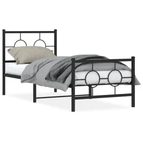 Bed frame with headboard and black metal footboard 80x200 cm by , Beds and slatted bases - Ref: Foro24-376235, Price: 76,59 €...