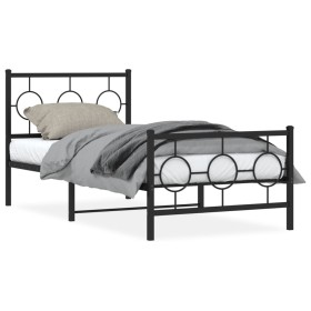 Bed frame with headboard and black metal footboard 90x200 cm by , Beds and slatted bases - Ref: Foro24-376237, Price: 78,24 €...