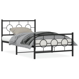 Bed frame with headboard and black metal footboard 107x203cm by , Beds and slatted bases - Ref: Foro24-376240, Price: 88,37 €...