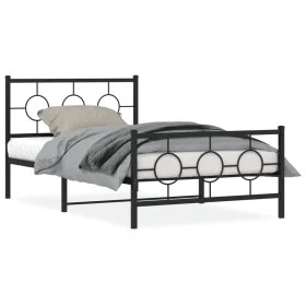 Bed frame with headboard and black metal footboard 107x203cm by , Beds and slatted bases - Ref: Foro24-376240, Price: 87,01 €...
