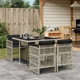 Garden dining set 5 pieces with light gray synthetic rattan cushions by , Garden sets - Ref: Foro24-3210899, Price: 296,79 €,...