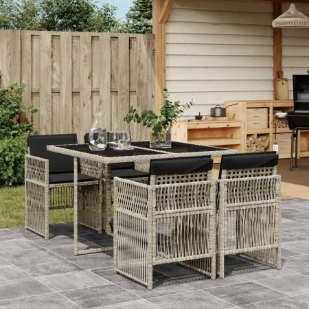 Garten-Essgruppe 5-teilig mit hellgrauen synthetischen Rattankissen von , Gartensets - Ref: Foro24-3210899, Preis: 299,62 €, ...