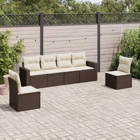 6-piece garden sofa set and brown synthetic rattan cushions by , Garden sets - Ref: Foro24-3218803, Price: 390,29 €, Discount: %