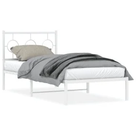 Metal bed frame with white headboard 90x200 cm by , Beds and slatted bases - Ref: Foro24-376268, Price: 72,29 €, Discount: %