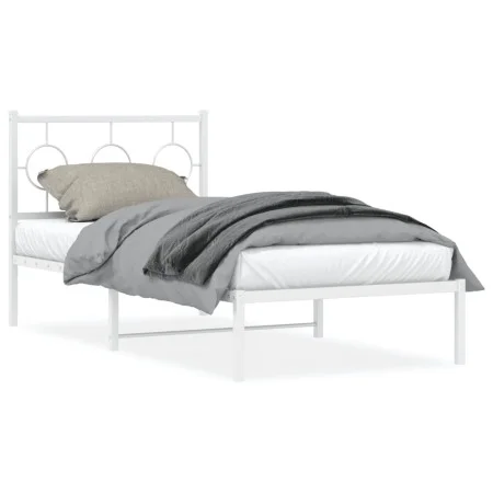 Estructura de cama de metal con cabecero blanco 90x200 cm de , Camas y somieres - Ref: Foro24-376268, Precio: 72,25 €, Descue...