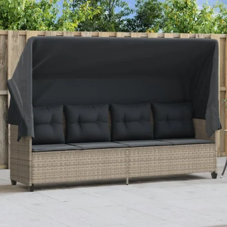 Sun lounger with hood and light gray synthetic rattan cushions by , Loungers - Ref: Foro24-368340, Price: 240,96 €, Discount: %