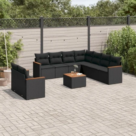 Gartensofa-Set 10-teilig mit schwarzen synthetischen Rattankissen von , Gartensets - Ref: Foro24-3258506, Preis: 680,07 €, Ra...