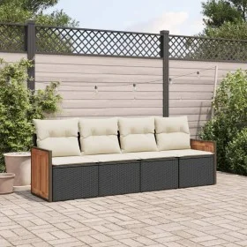 4-teilige Gartensofagarnitur mit schwarzen synthetischen Rattankissen von , Gartensets - Ref: Foro24-3259851, Preis: 263,54 €...
