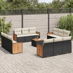 Garden sofa and cushion set 13 pieces black synthetic rattan by , Garden sets - Ref: Foro24-3259921, Price: 915,24 €, Discoun...