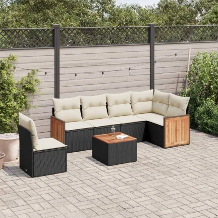 7-piece garden dining set and black synthetic rattan cushions by , Garden sets - Ref: Foro24-3260103, Price: 422,83 €, Discou...