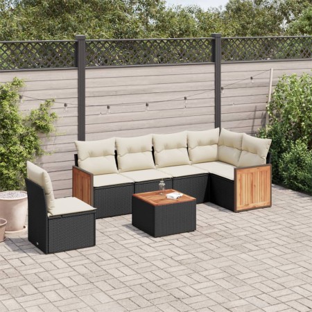 Set de comedor de jardín 7 pzas y cojines ratán sintético negro de , Conjuntos de jardín - Ref: Foro24-3260103, Precio: 423,0...
