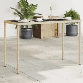 Garden table glass surface PE rattan beige 115x54x74 cm by , Garden tables - Ref: Foro24-365075, Price: 67,59 €, Discount: %