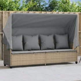 Tumbona con capota y cojines ratán sintético beige de , Tumbonas - Ref: Foro24-368356, Precio: 264,40 €, Descuento: %