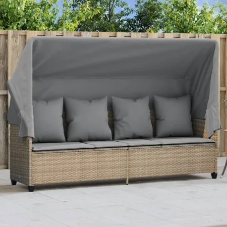 Sun lounger with hood and beige synthetic rattan cushions by , Loungers - Ref: Foro24-368356, Price: 264,41 €, Discount: %