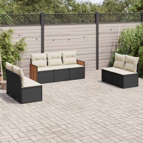 Set de comedor de jardín 7 pzas y cojines ratán sintético negro de , Conjuntos de jardín - Ref: Foro24-3259956, Precio: 406,4...